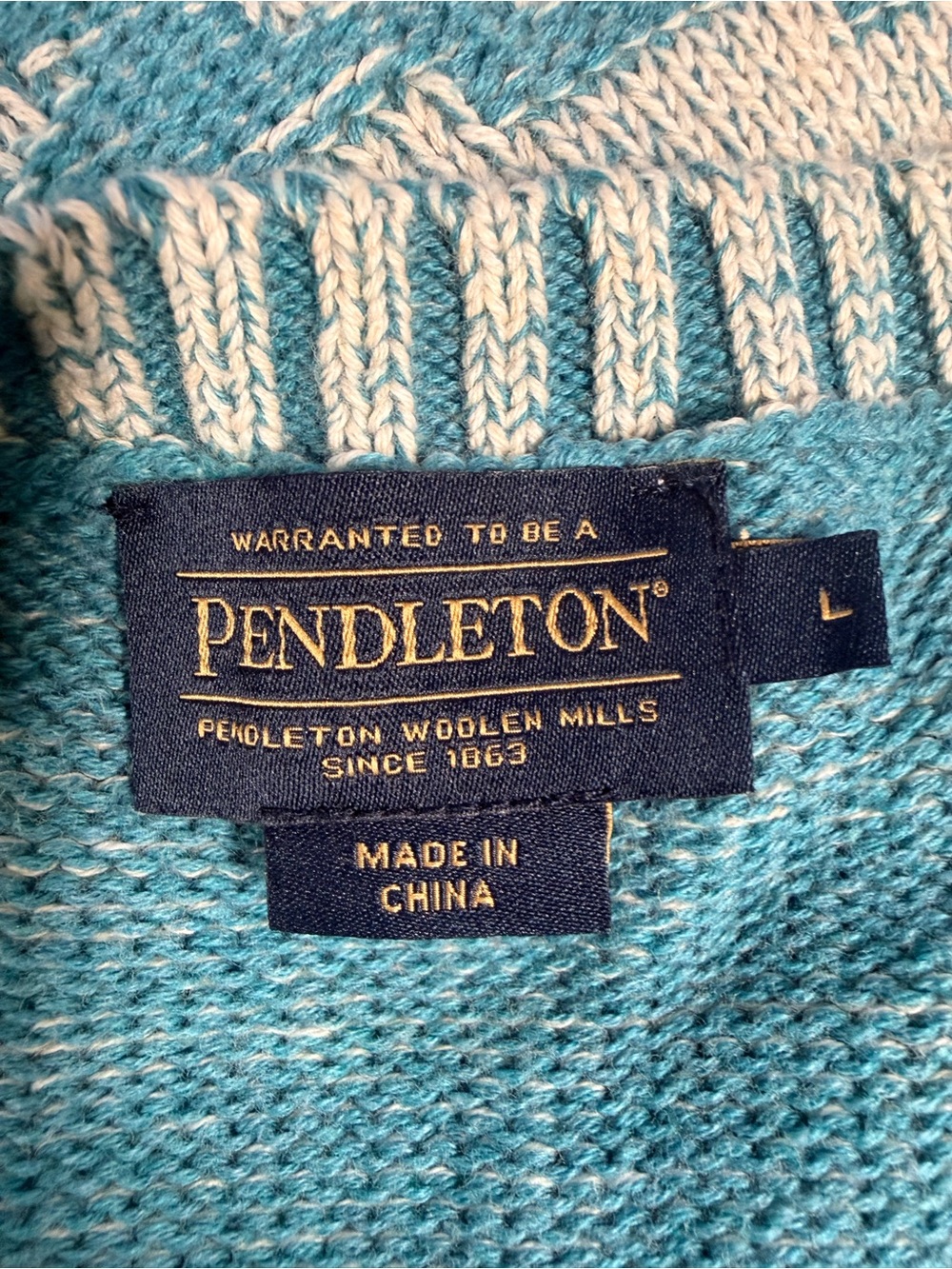 Pendleton Southwestern Geometric Cotton Sweater Teal Blue-Green Gray Size L - Picture 6 of 7